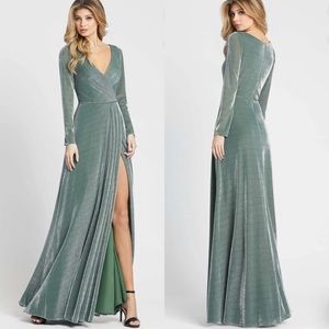 Mac Duggal Long Sleeve Faux Wrap A Line Down Size 10 Jade